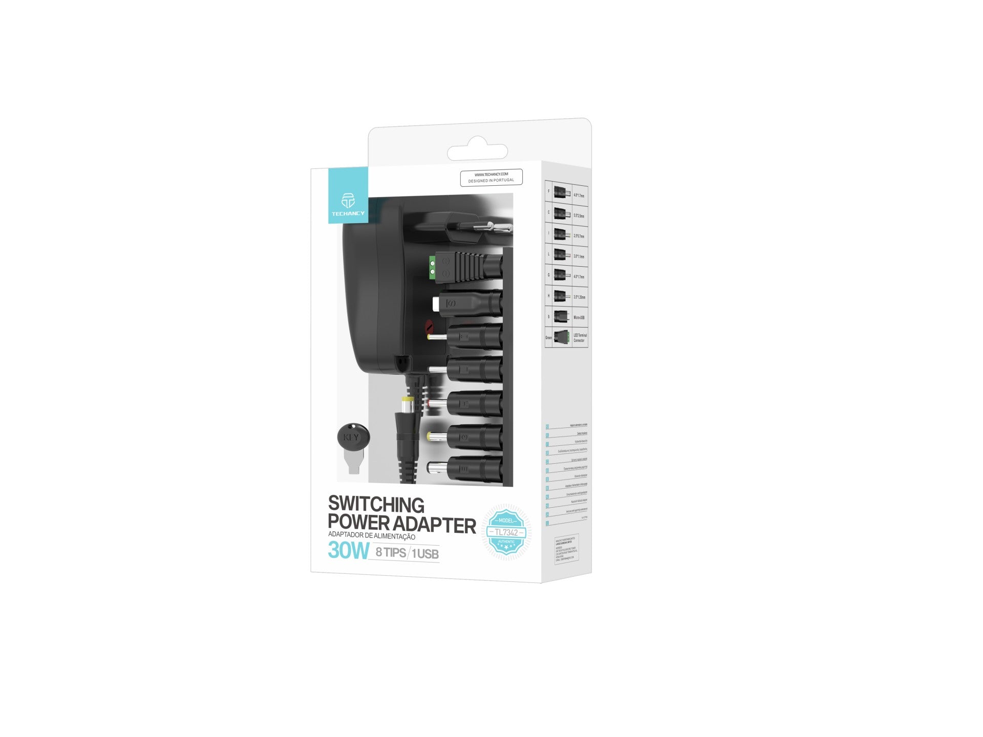 Techancy Adaptador de Alimentacao Comutavel TL7342 30W Voltagem Ajustavel DC 3-12V 8 Pontas 1USB Protecao Contra Curto Circuito Sobrecorrente Sobretemperatura Preto - Image 3