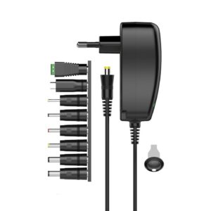 Techancy Adaptador de Alimentacao Comutavel TL7342 30W Voltagem Ajustavel DC 3-12V 8 Pontas 1USB Protecao Contra Curto Circuito Sobrecorrente Sobretemperatura Preto