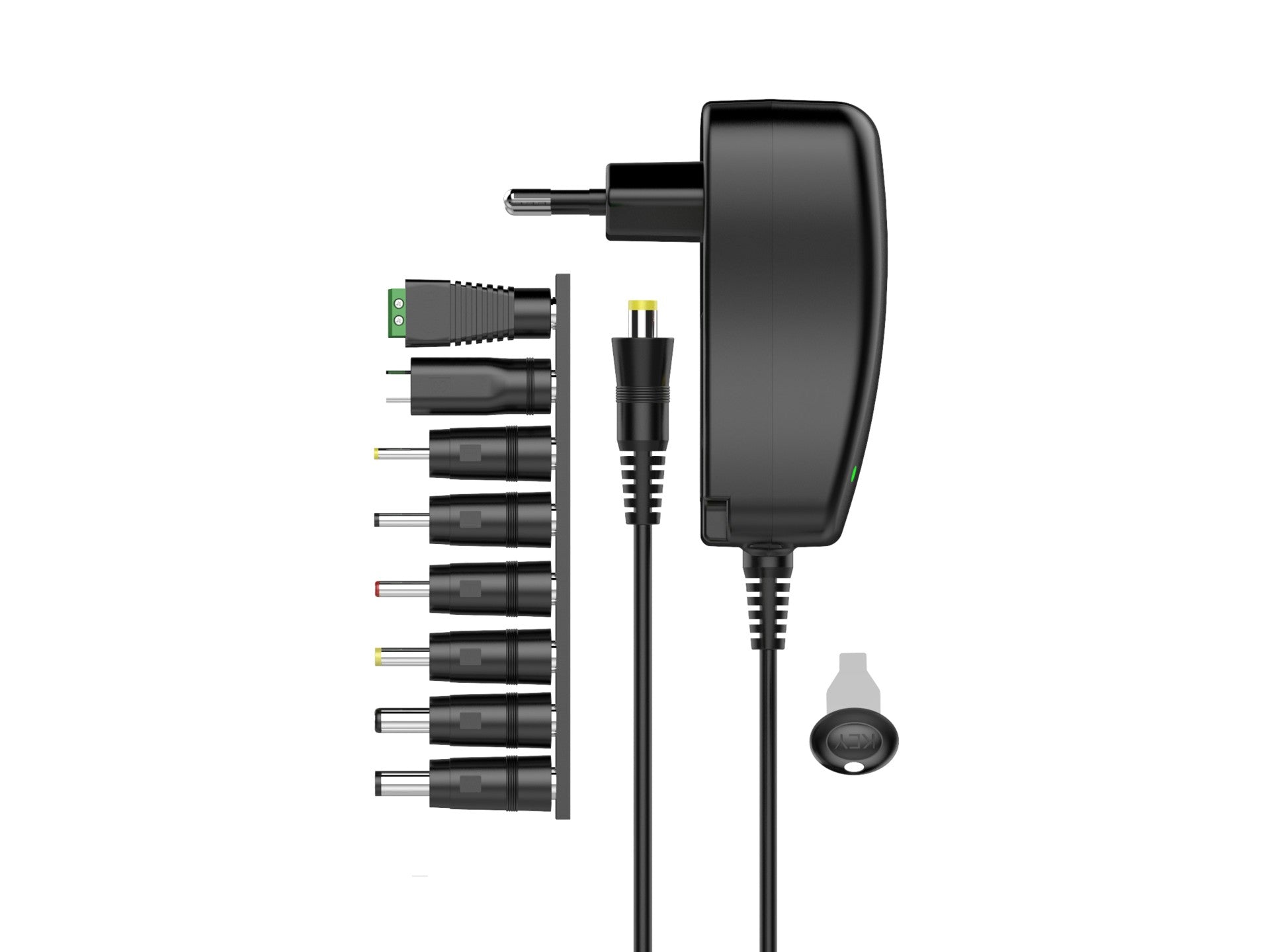 Techancy Adaptador de Alimentacao Comutavel TL7342 30W Voltagem Ajustavel DC 3-12V 8 Pontas 1USB Protecao Contra Curto Circuito Sobrecorrente Sobretemperatura Preto